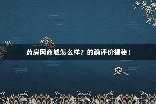 药房网商城怎么样？的确评价揭秘！